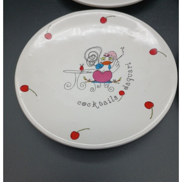 Bella Casa By Ganz Tipsy Chicken Cocktail Plates Mai Tai Daquari Martini - Picture 5 of 7